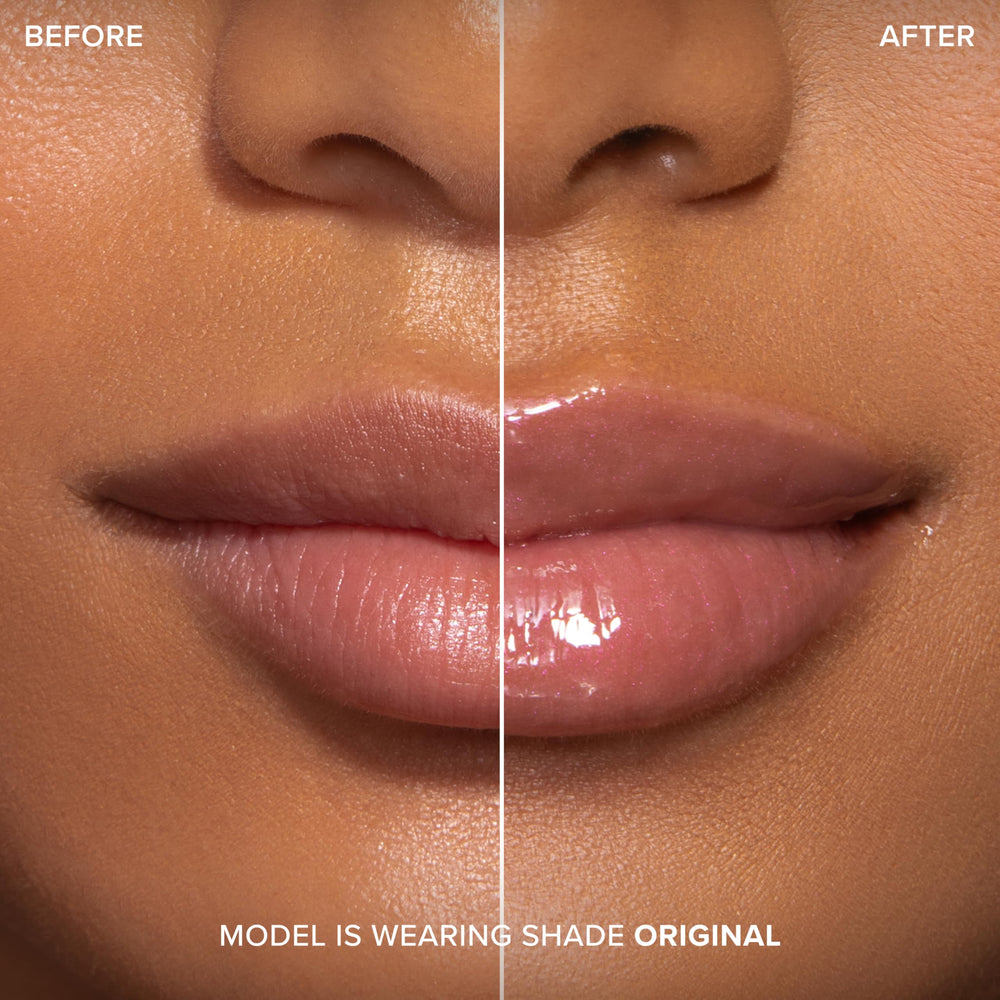 Too Faced Lip Injection Maximum Plump before and after swatch, noticeable volume