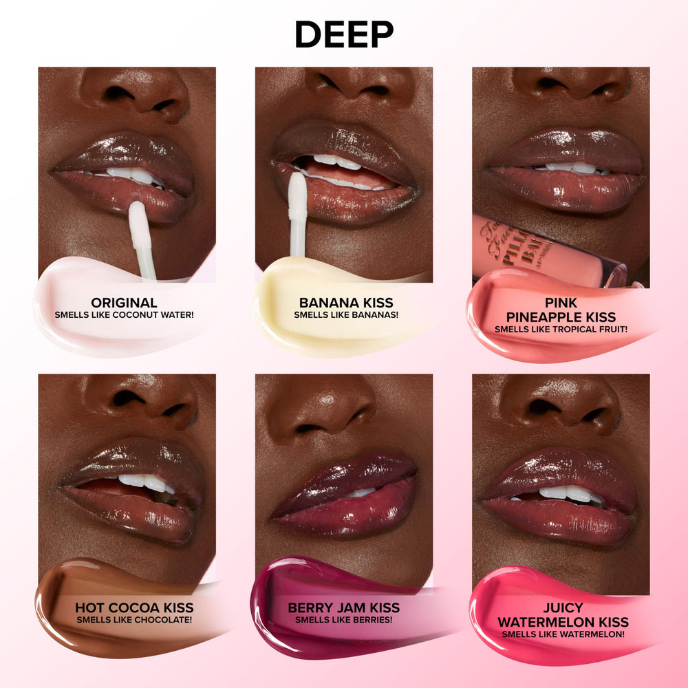 Too Faced Pillow Balm moisture barrier protects lips from dryness.