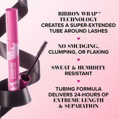 Too Faced Ribbon Wrapped Lash Mascara tube wrap creates extended lash length.