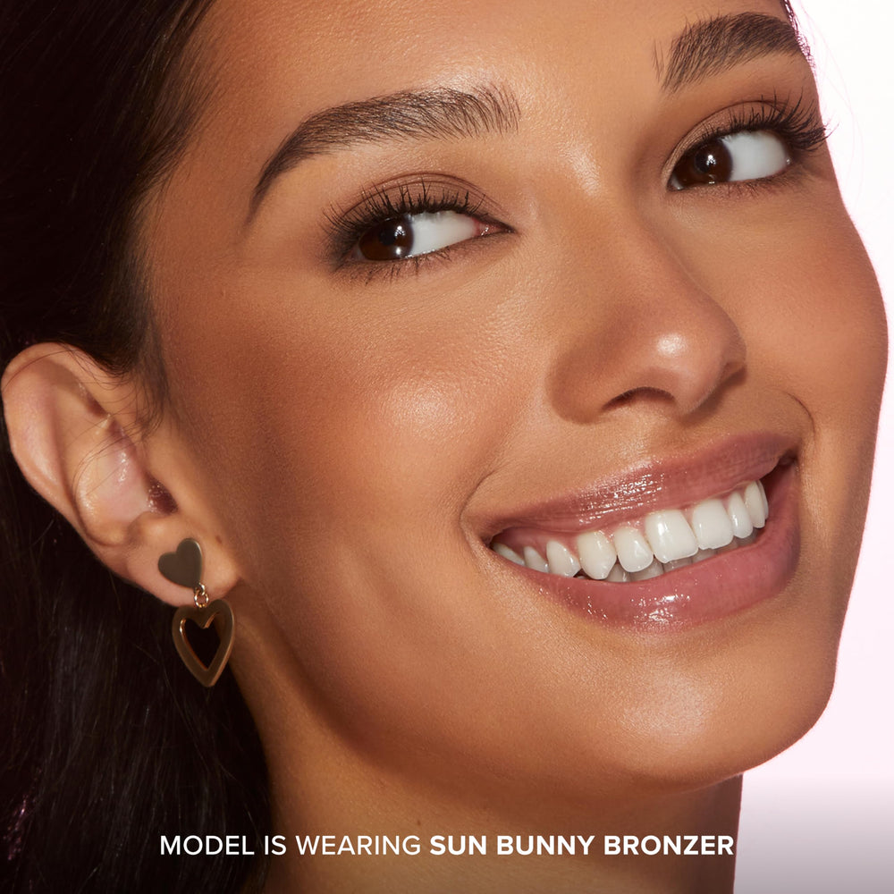Cruelty-free logo on Too Faced Sun Bunny packaging emphasizes ethics.