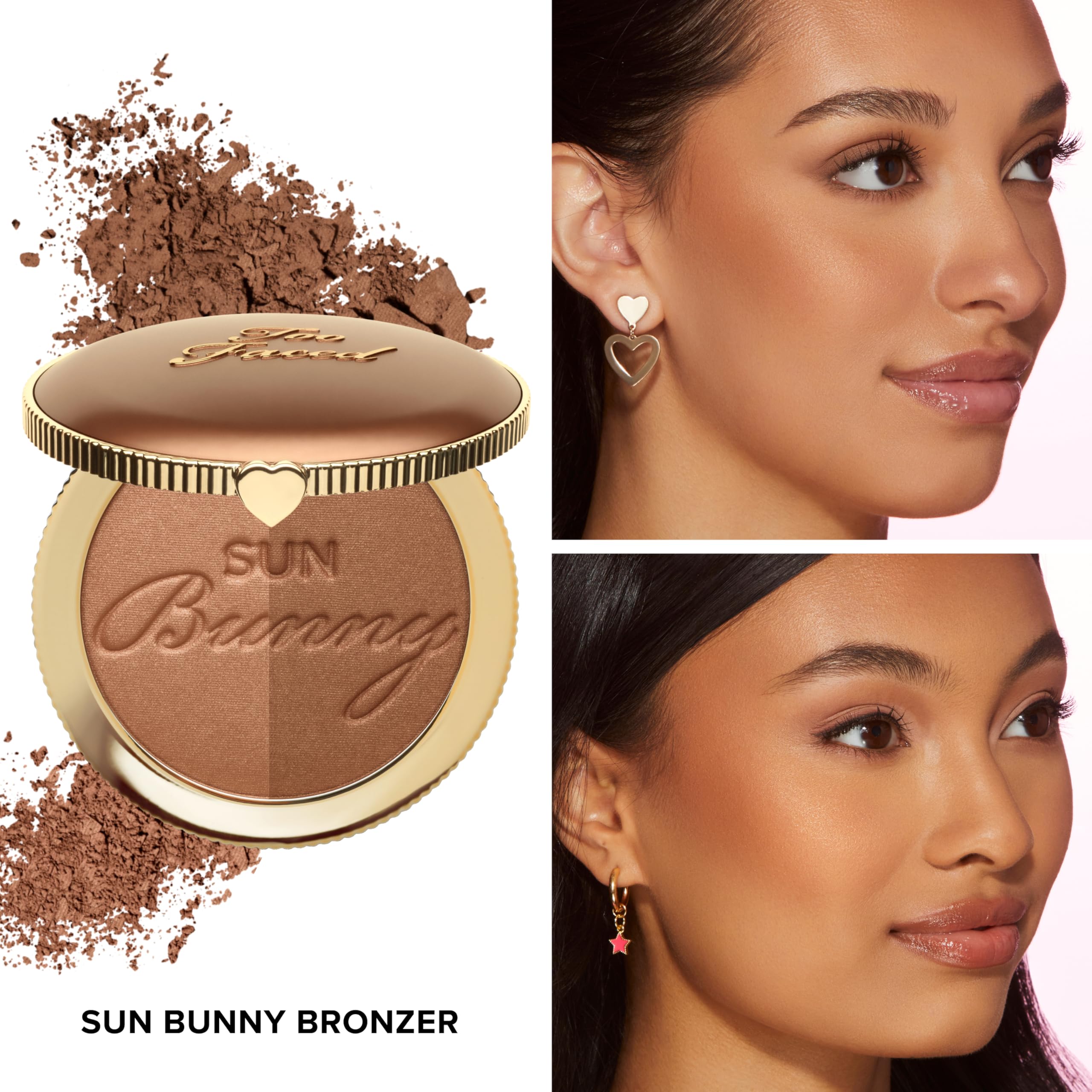 Too Faced Sun Bunny Bronzer swirl close-up shows pink undertone and luminous finish.