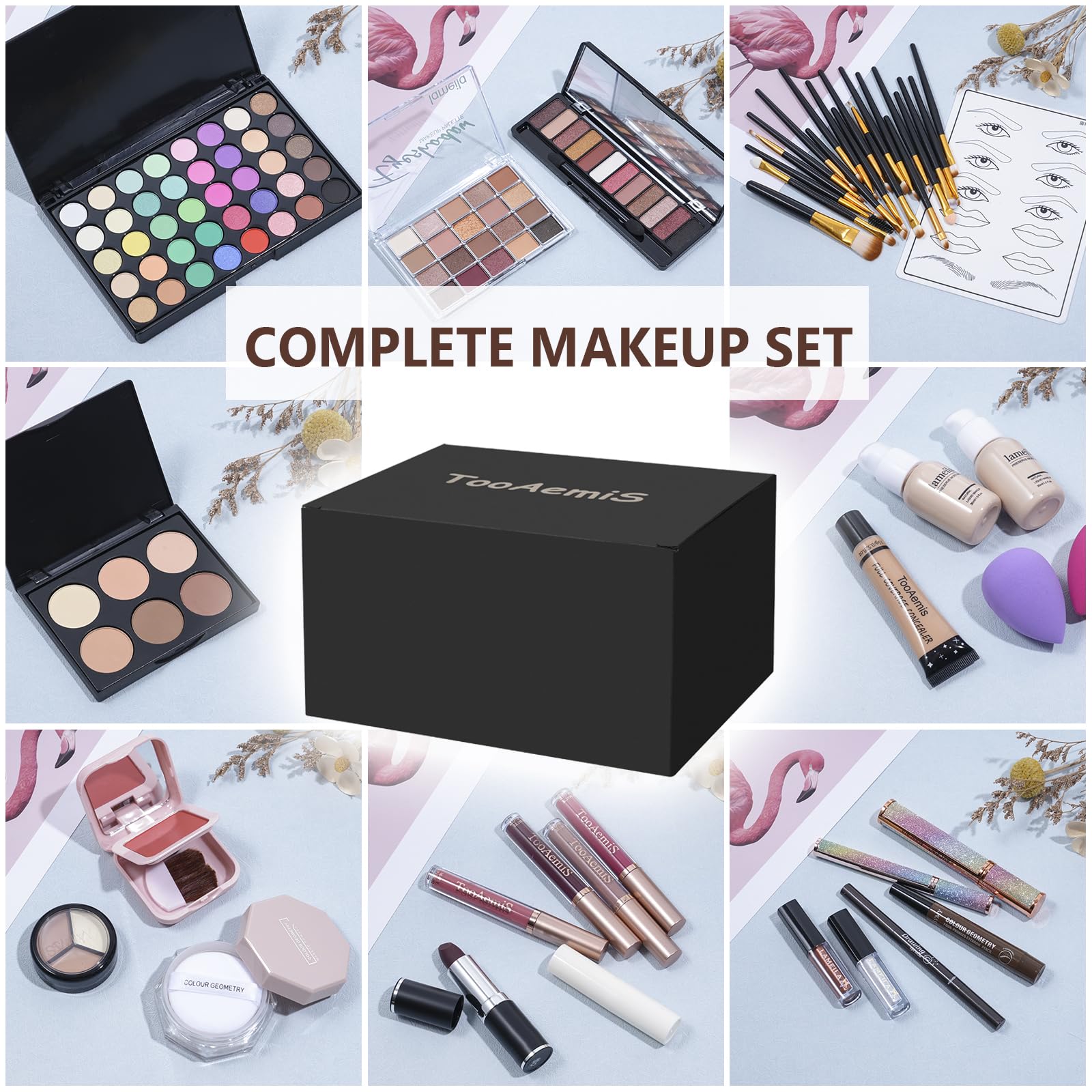 TooAemiS makeup set mascara and brushes with sponges