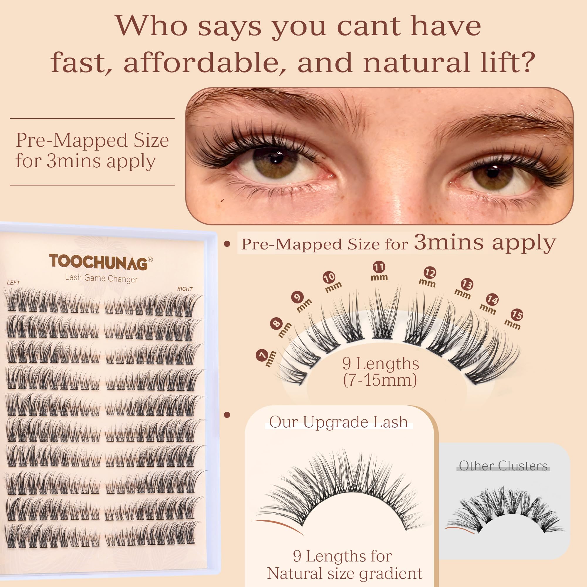 TOOCHUNAG cat-eye look achievable with selective cluster placement