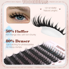 Close-up of TOOCHUNAG D‑curl spike manga lash clusters for lift.