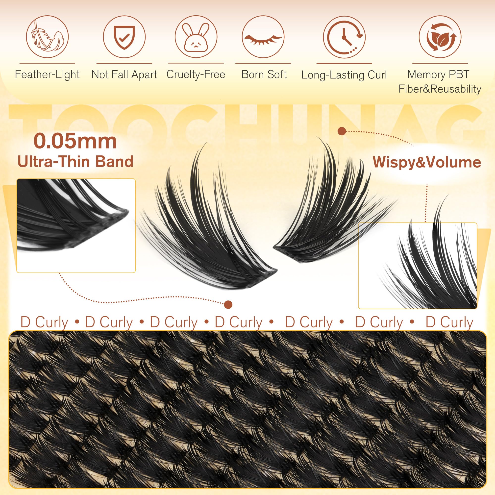 TOOCHUNAG denser-than-standard lashes provide a richer, fuller lash line look.