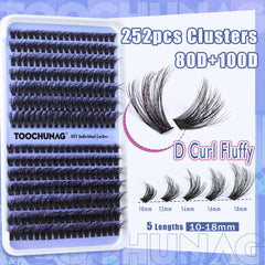 TOOCHUNAG lash clusters in natural five-length options from 10mm to 18mm.