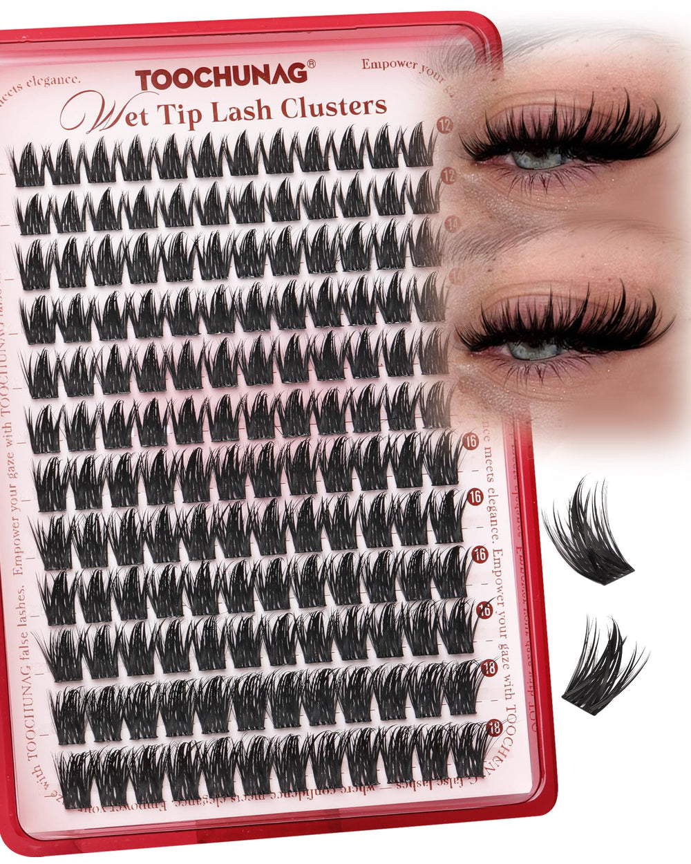 TOOCHUNAG 12-18mm cluster lashes enable versatile styling for manga looks.
