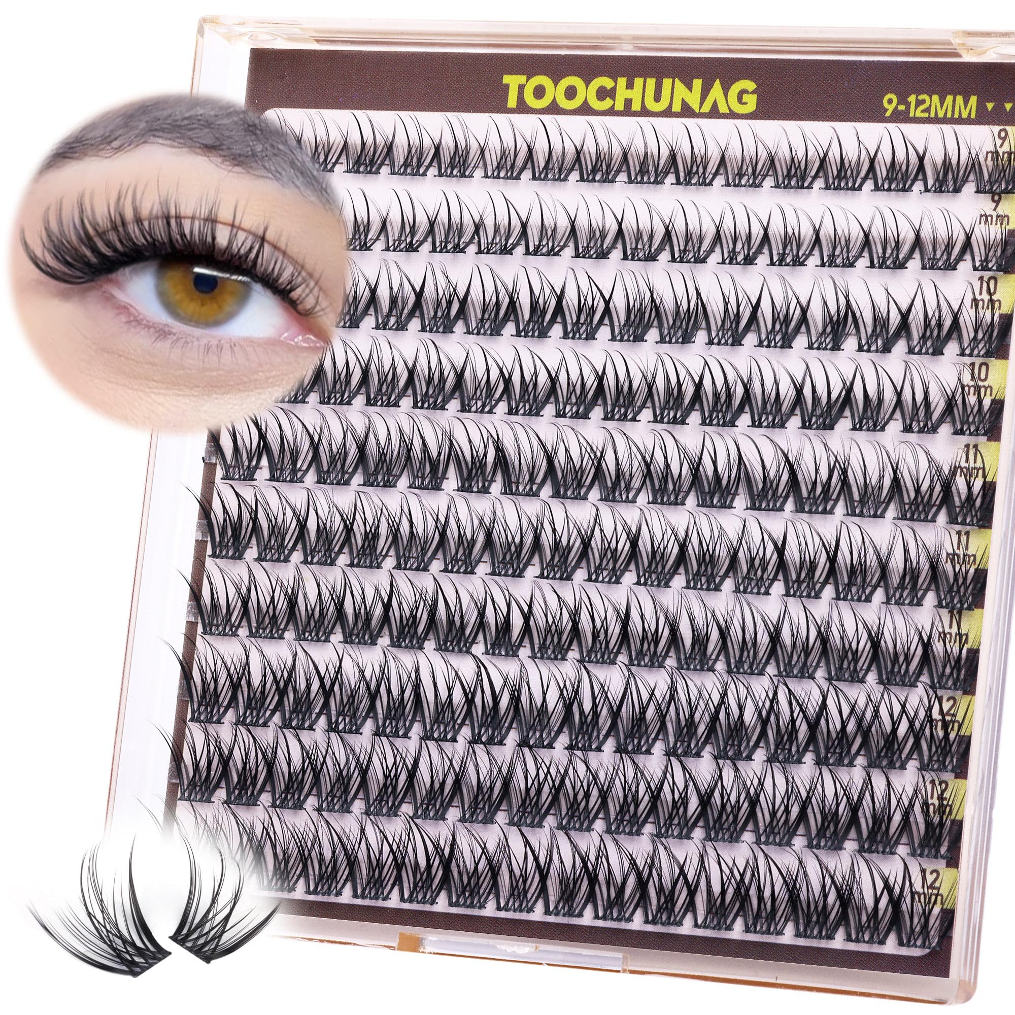 TOOCHUNAG Fairy Lash Clusters 9-12mm closeup for a natural, wispy everyday look.