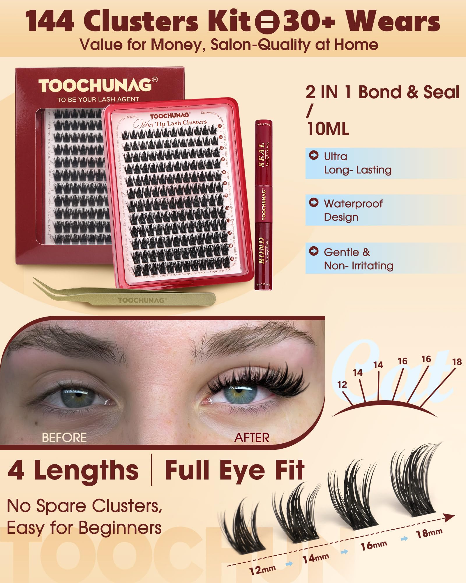 TOOCHUNAG lash bond seal and tweezers included for secure precise placement