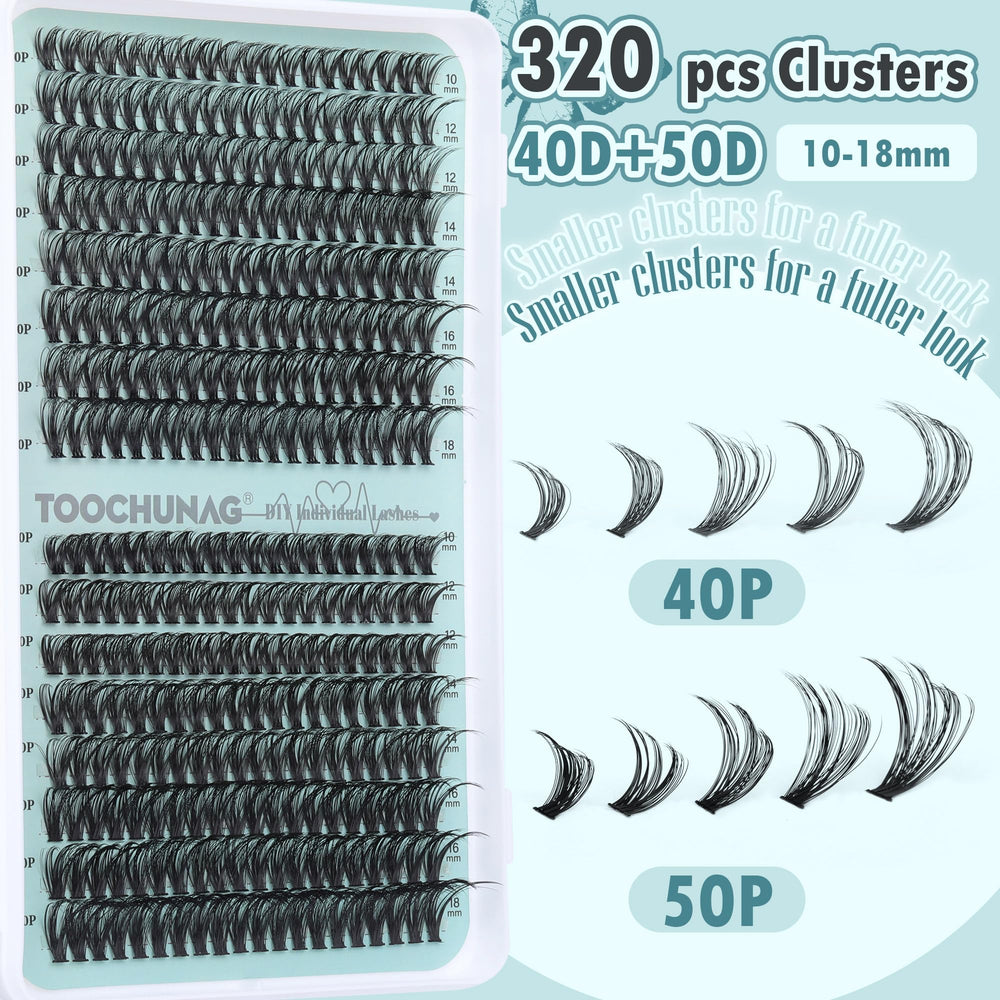TOOCHUNAG lash clusters in 10–18mm range for natural customization