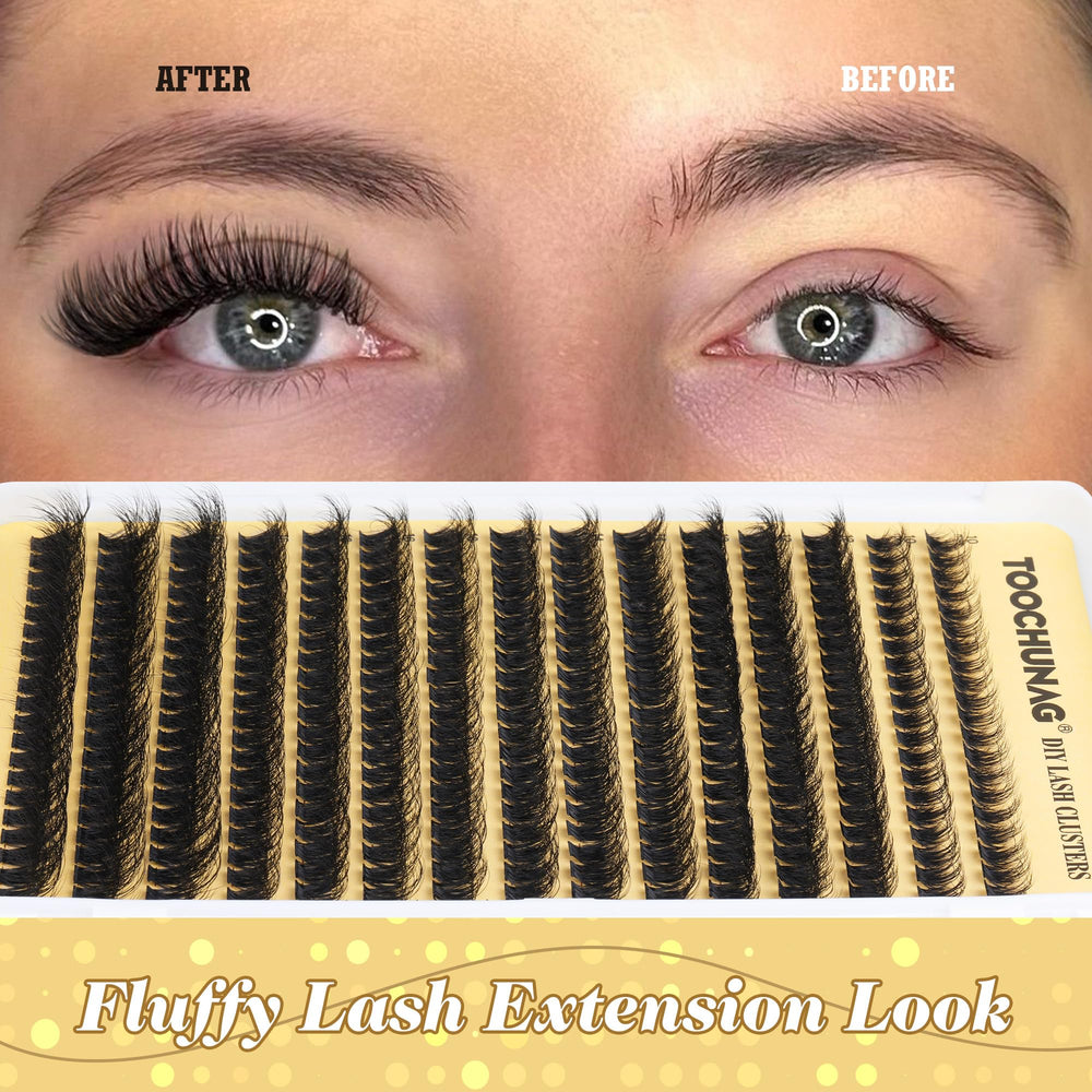 TOOCHUNAG lash clusters 10mm highlight customized fullness for a subtle everyday enhancement.