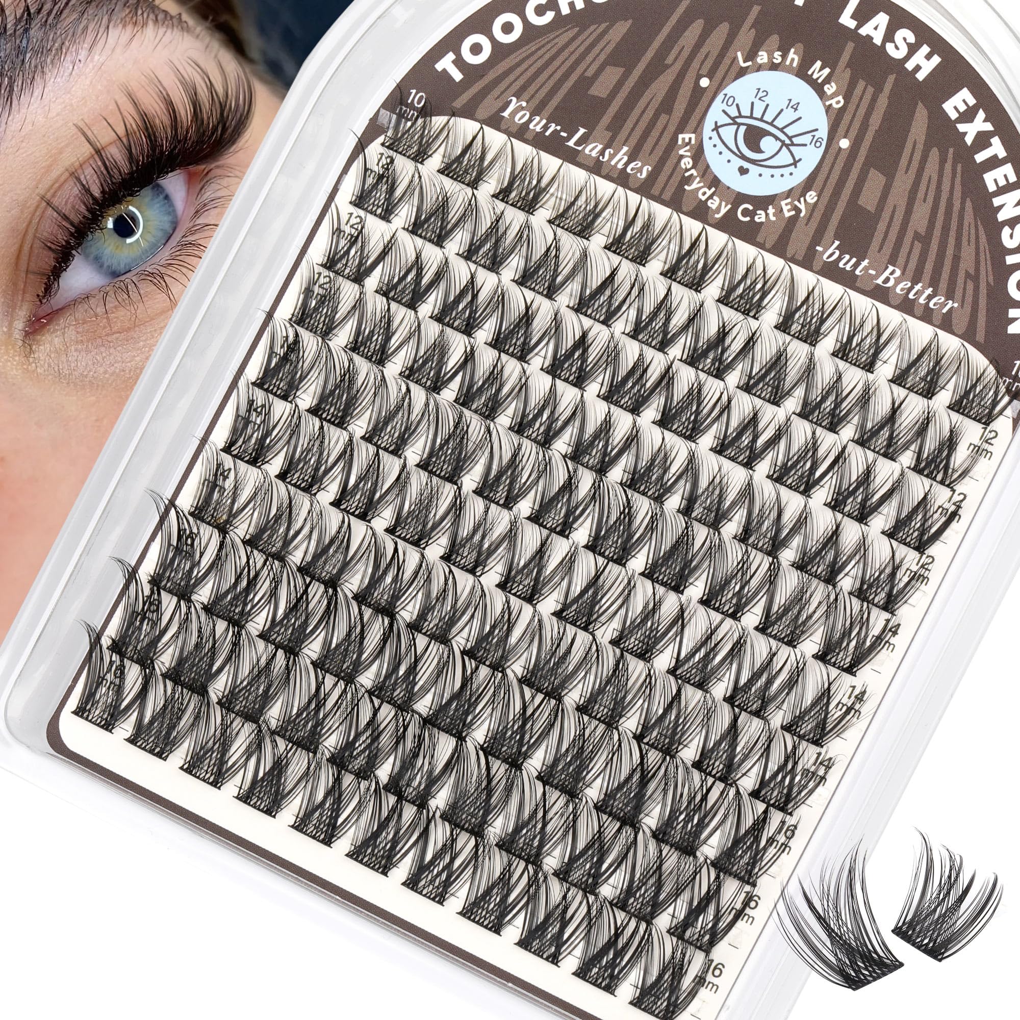 TOOCHUNAG lash clusters natural wispy with band for daily subtle enhancement.