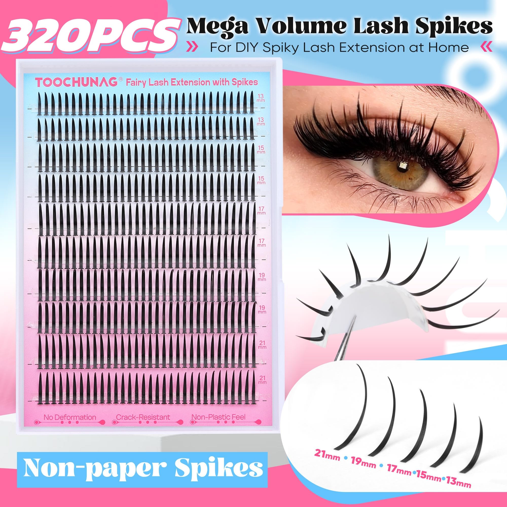 TOOCHUNAG Lash Spikes lightweight band enables seamless layering.