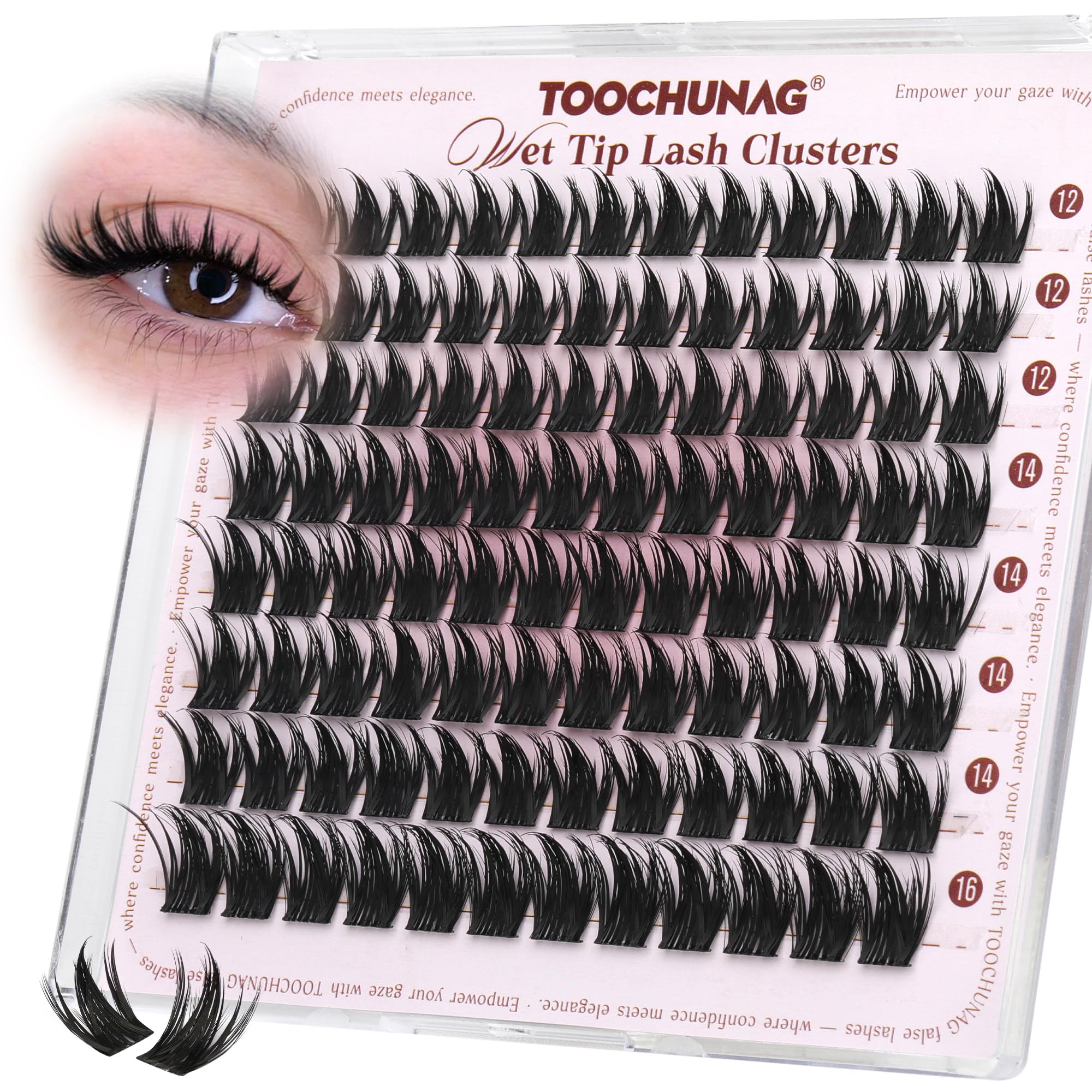 TOOCHUNAG manga lash clusters 12-16mm in natural D curl for subtle volume.