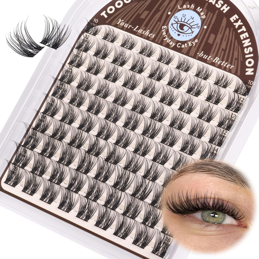 TOOCHUNAG natural lash clusters 10mm D-Curl for subtle daily volume