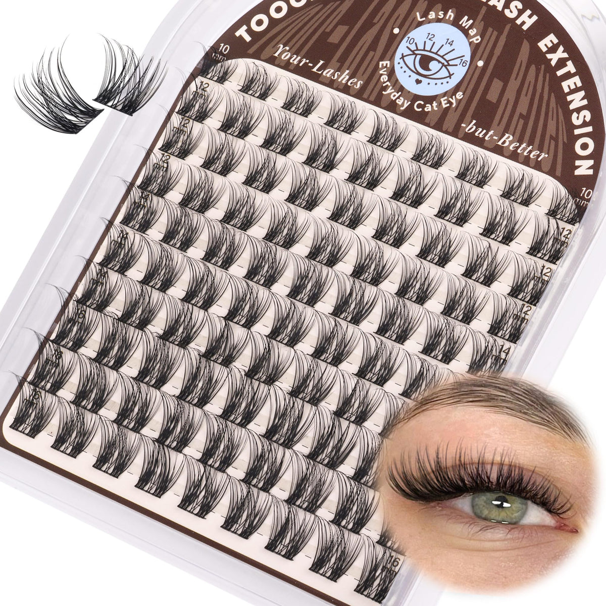 TOOCHUNAG natural lash clusters 10mm D-Curl for subtle daily volume