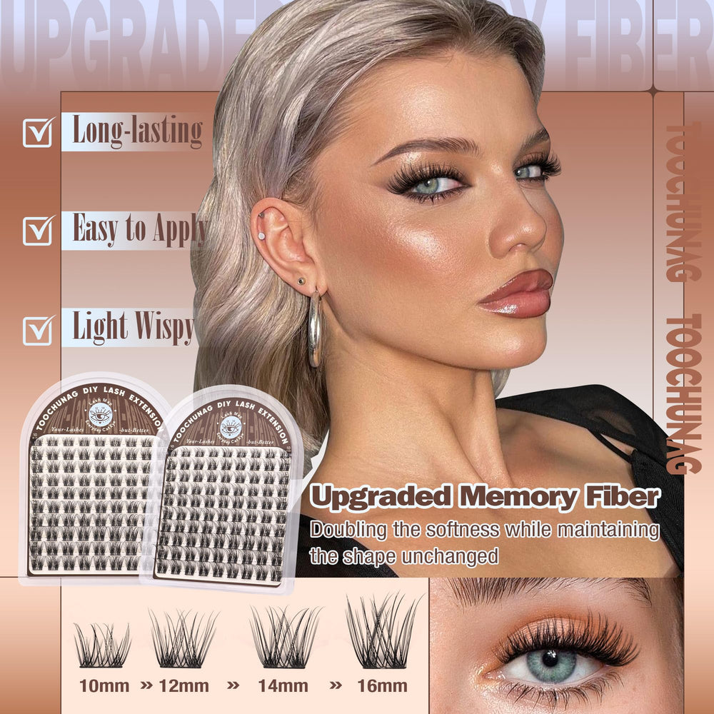 TOOCHUNAG natural lash clusters 12mm D-Curl for balanced flutter