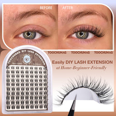 TOOCHUNAG natural lash clusters 16mm D-Curl for dramatic cat-eye