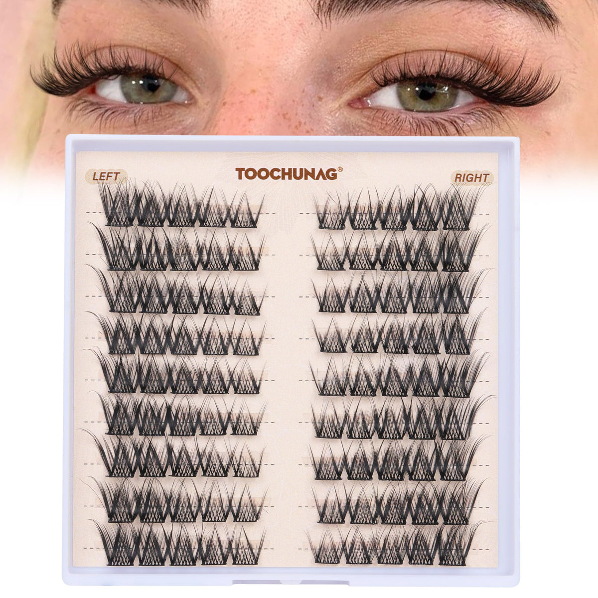 TOOCHUNAG organized lash clusters on both sides for a precise cat-eye look