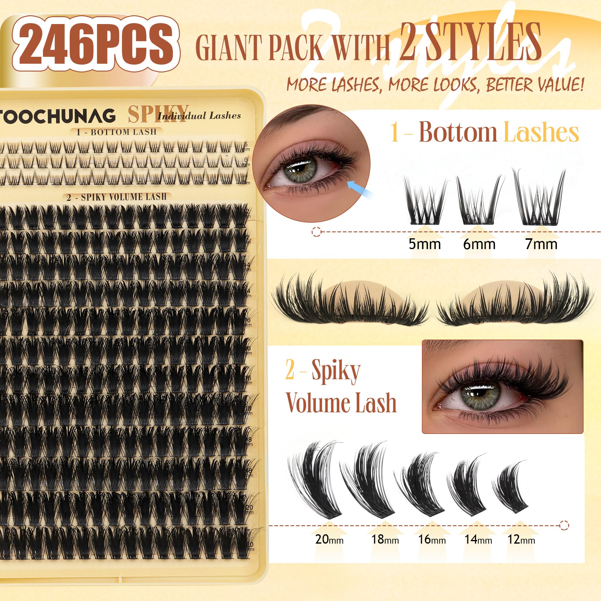 TOOCHUNAG soft all-day comfort lash clusters stay light and flexible.