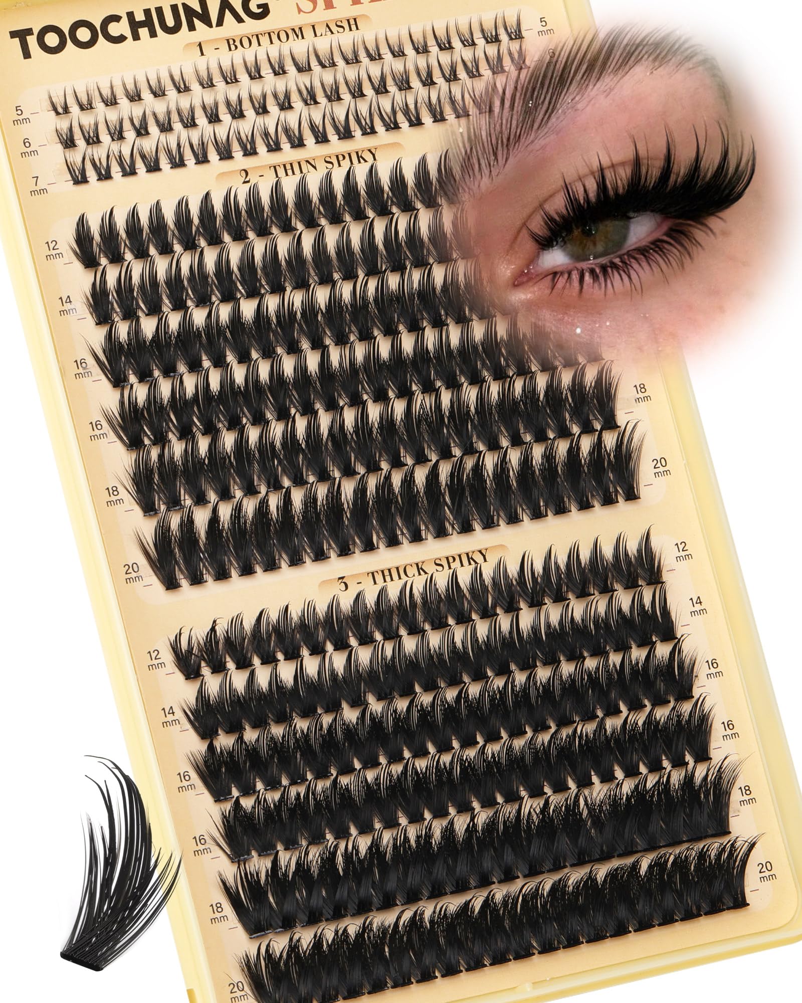 TOOCHUNAG spiky manga lash clusters 12-20mm for dramatic anime eyes with light weight