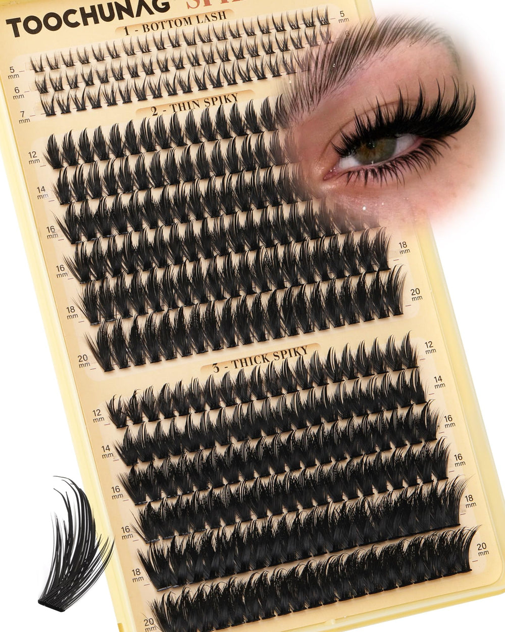 TOOCHUNAG spiky manga lash clusters 12-20mm for dramatic anime eyes with light weight