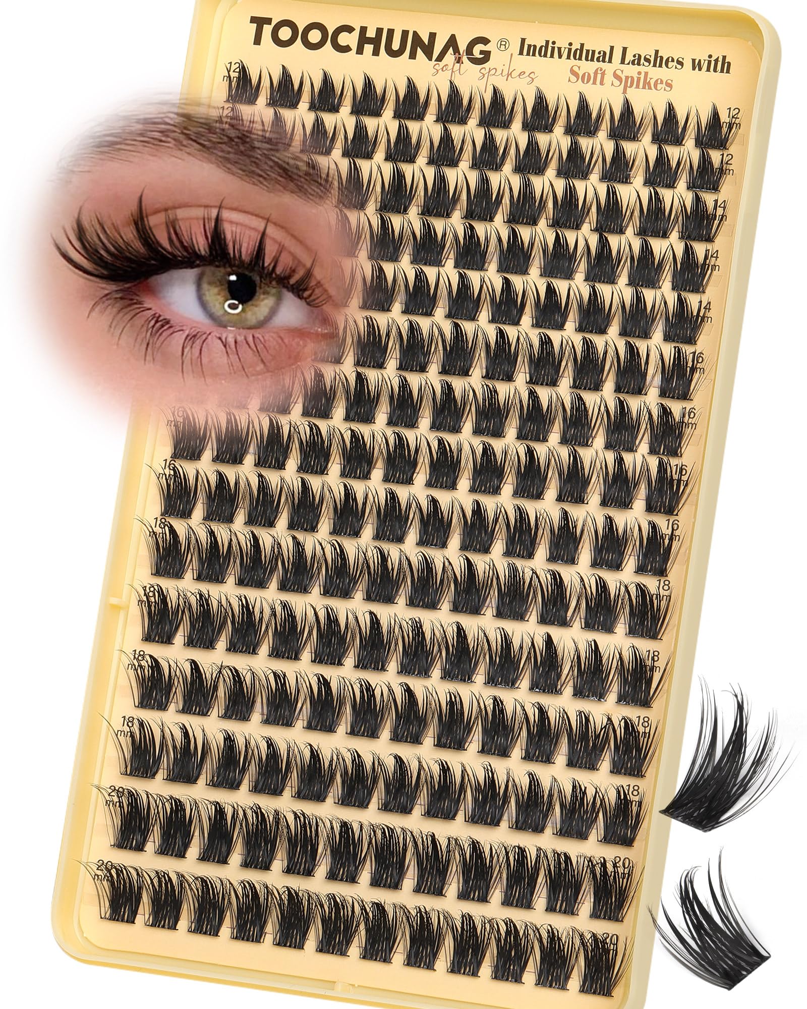 TOOCHUNAG spiky manga lash clusters 180pcs packaging delivers dramatic volume for DIY fans.