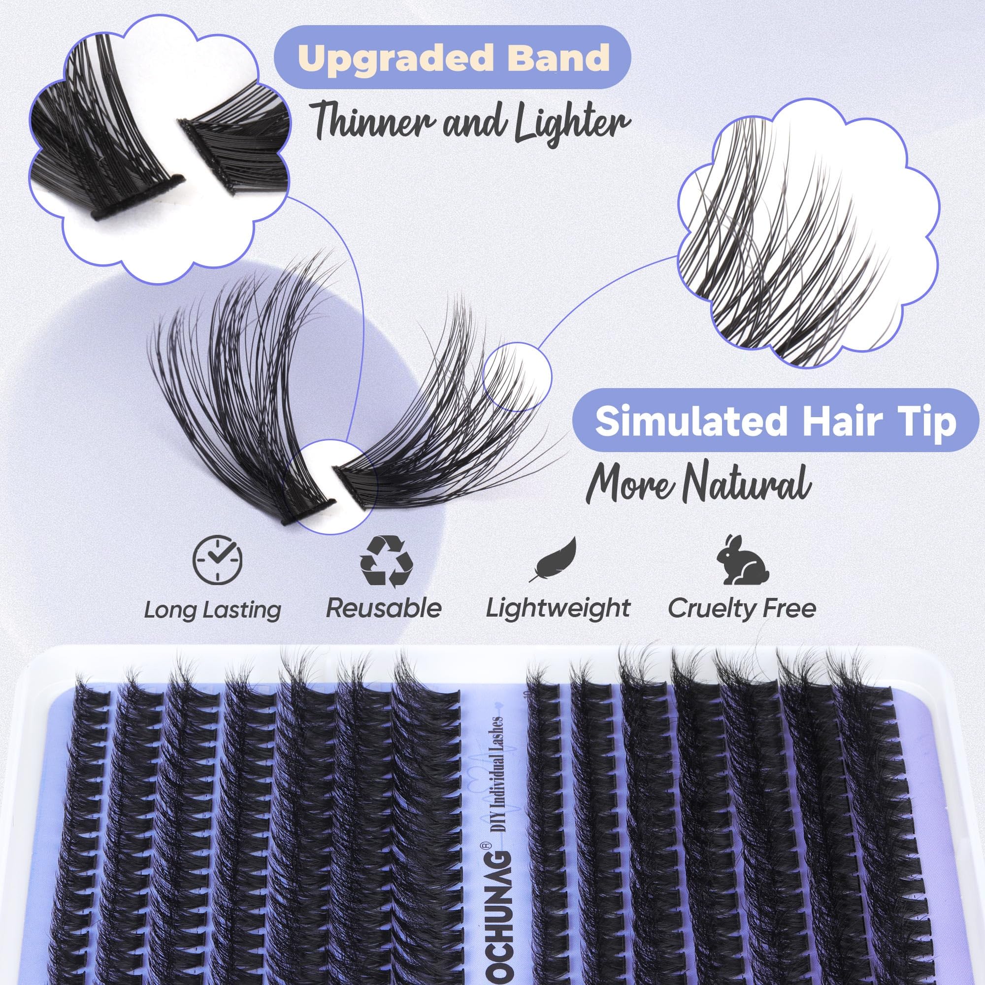 TOOCHUNAG 252-piece lash clusters set for at-home customization.