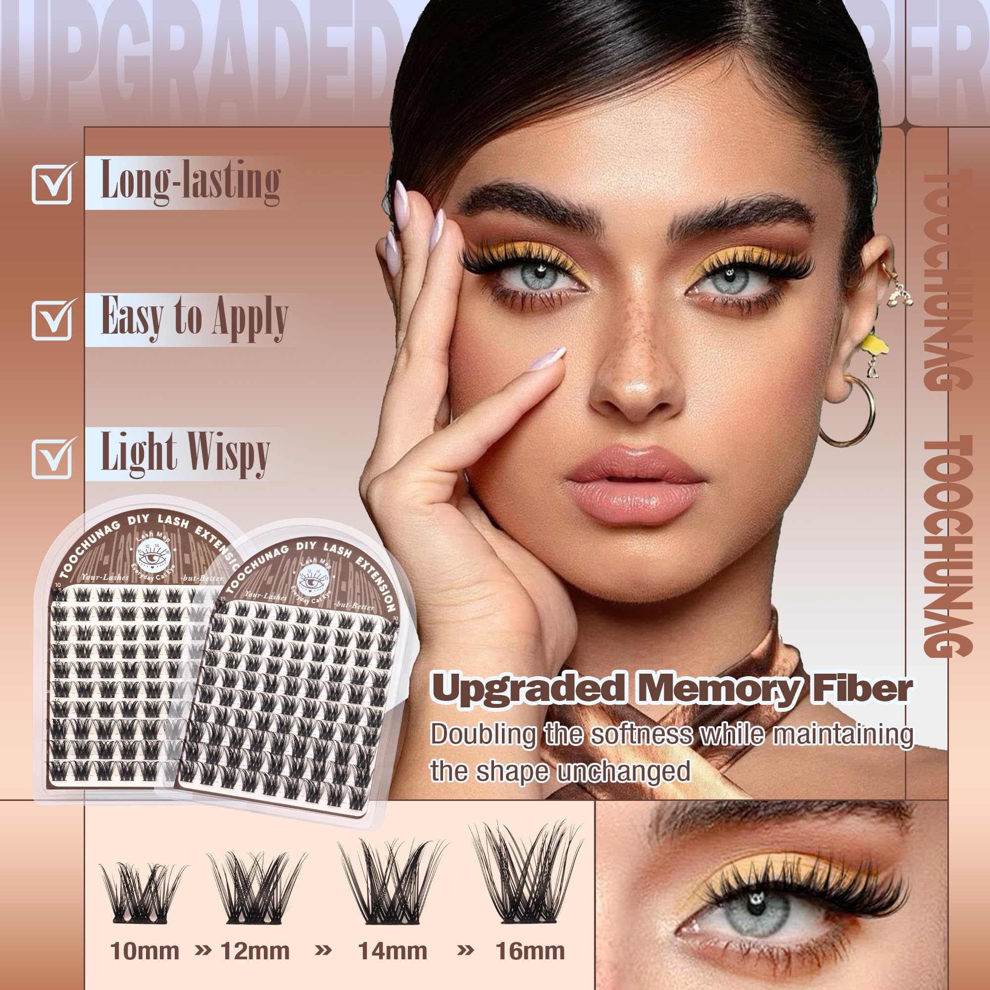 TOOCHUNAG Wispy lash clusters 12mm for subtle volume and lift