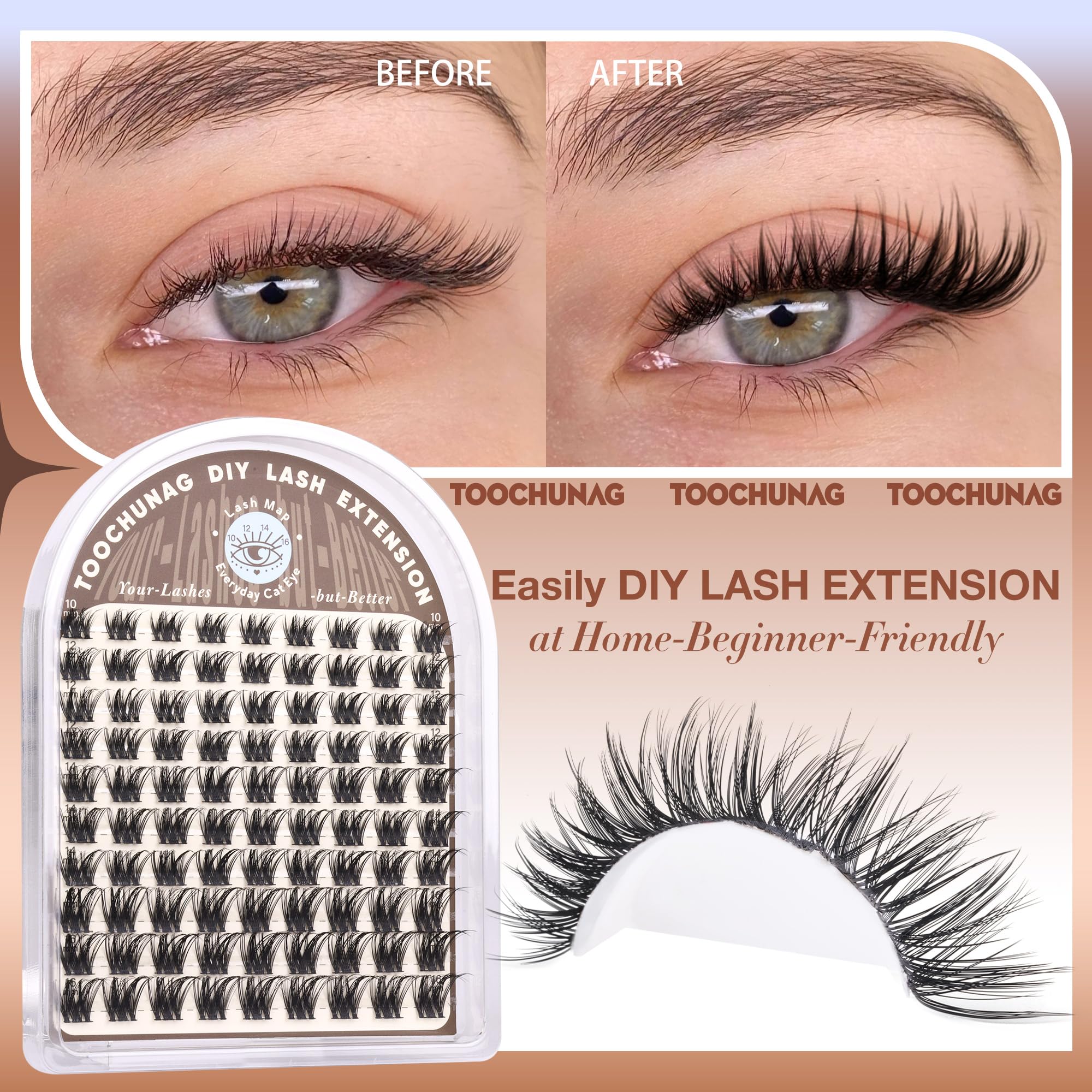 TOOCHUNAG Wispy lash clusters 16mm for dramatic curl