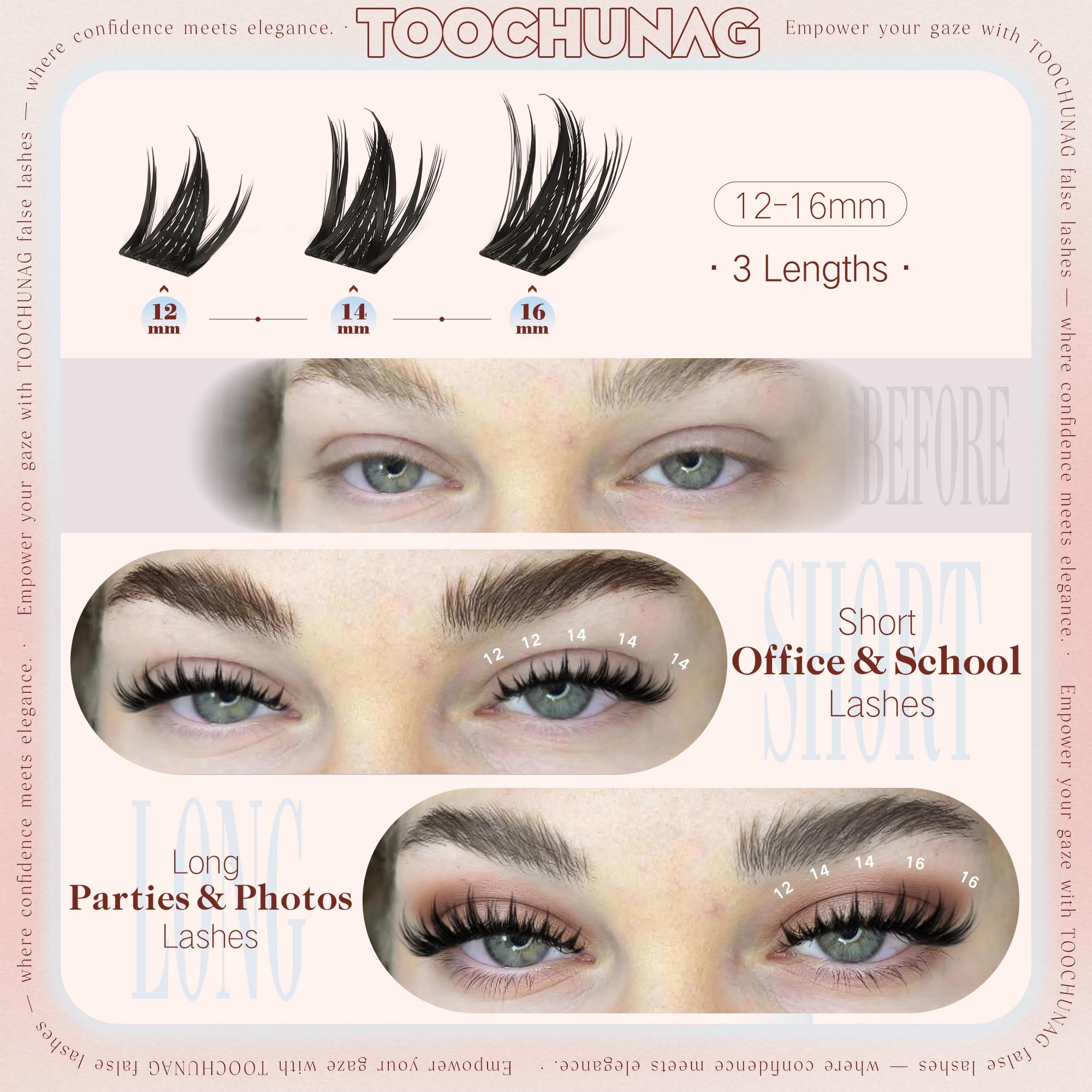 TOOCHUNAG wispy lash clusters designed for day-to-night wear.