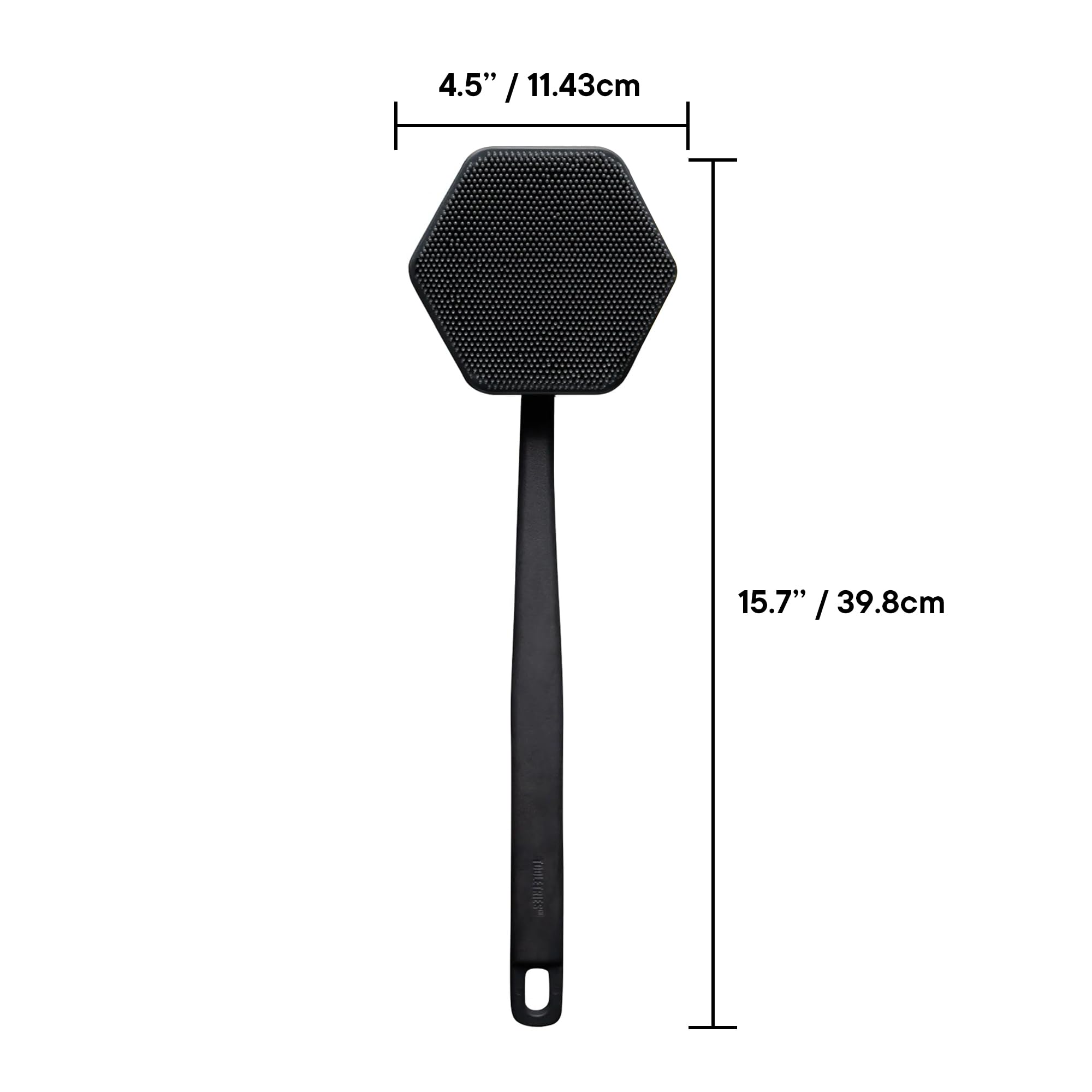 TOOLETRIES back scrubber made of 100% silicone for durability.