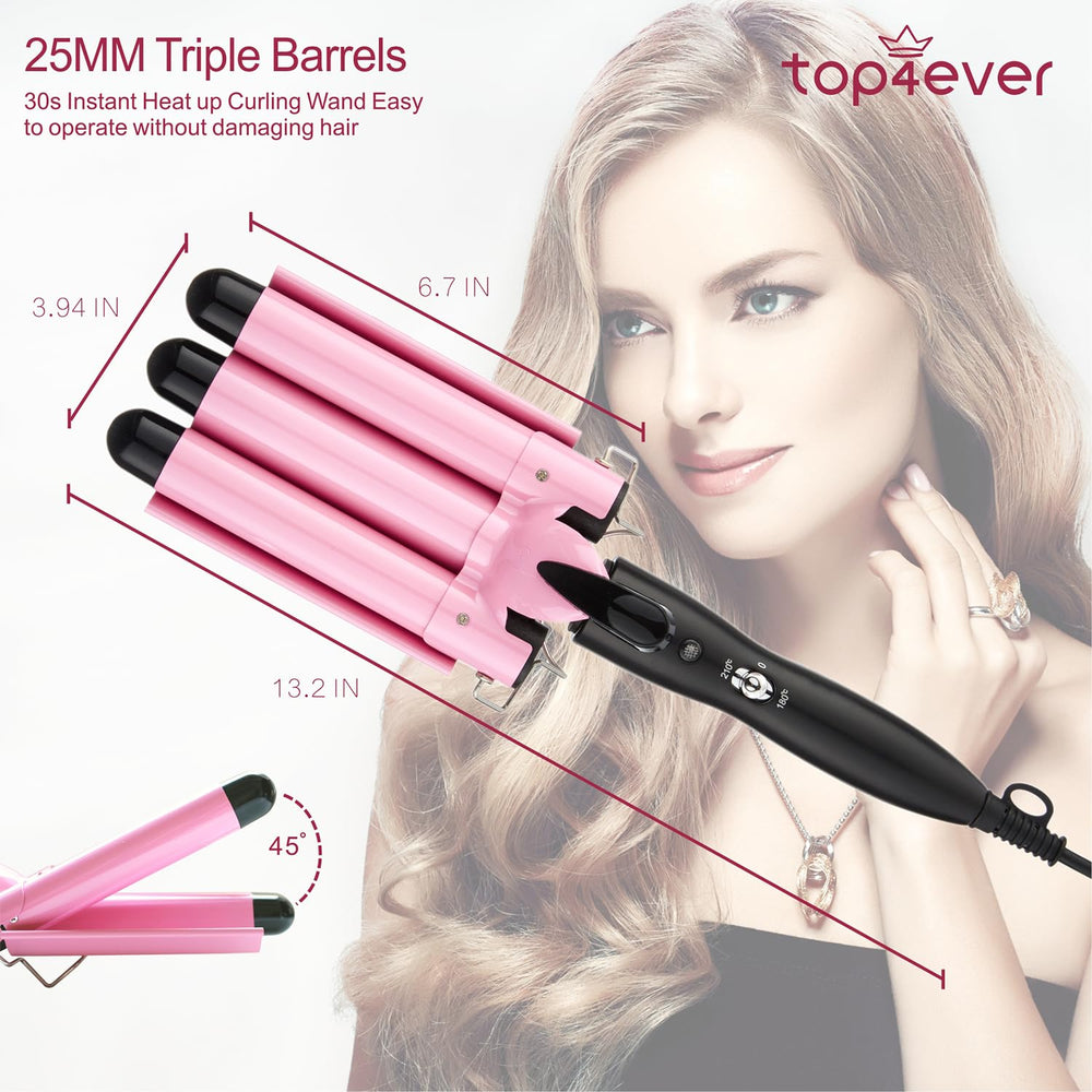 Top4Ever triple-barrel waver heats evenly for fast styling