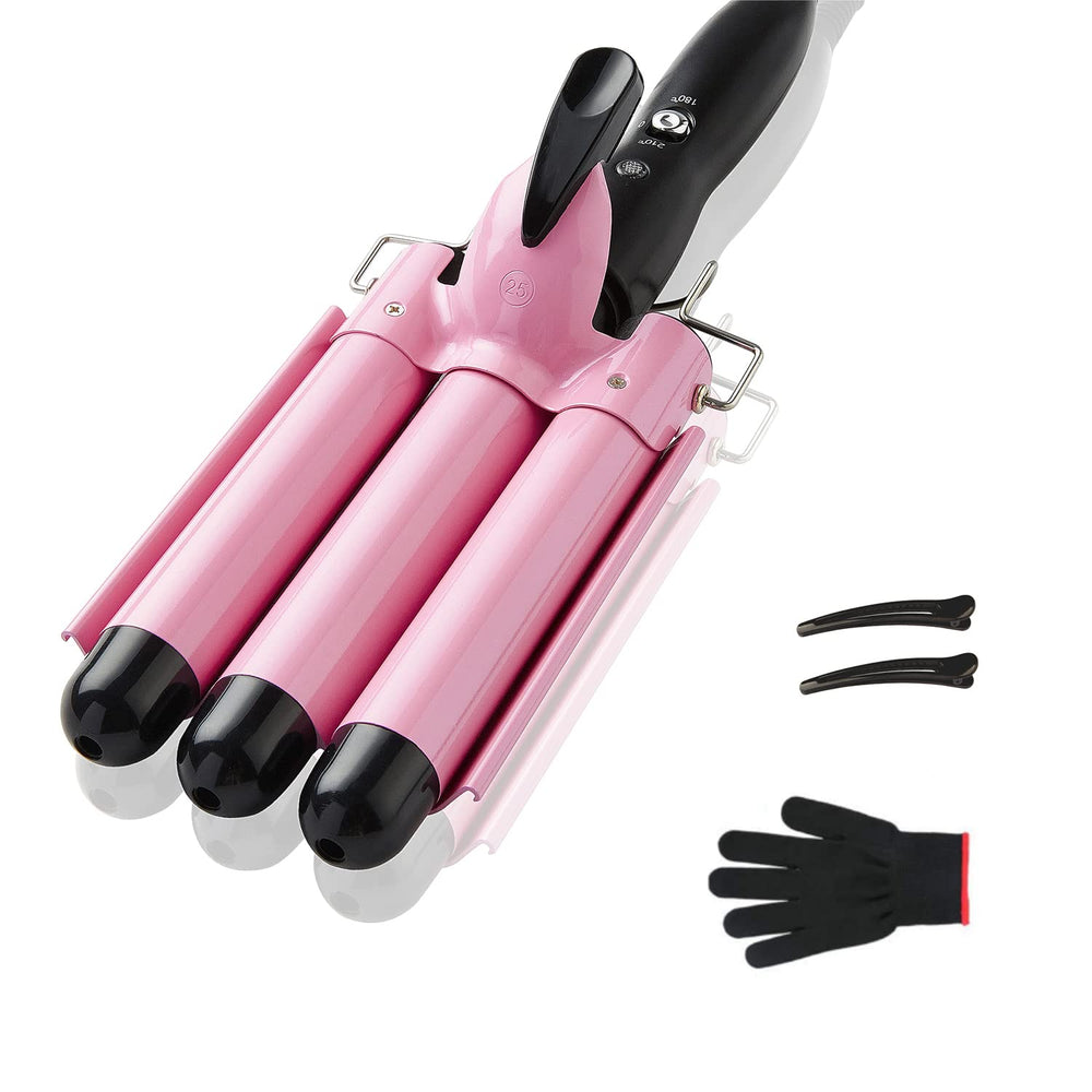 Top4Ever 3 Barrel Curling Iron creating beachy waves with a glossy finish