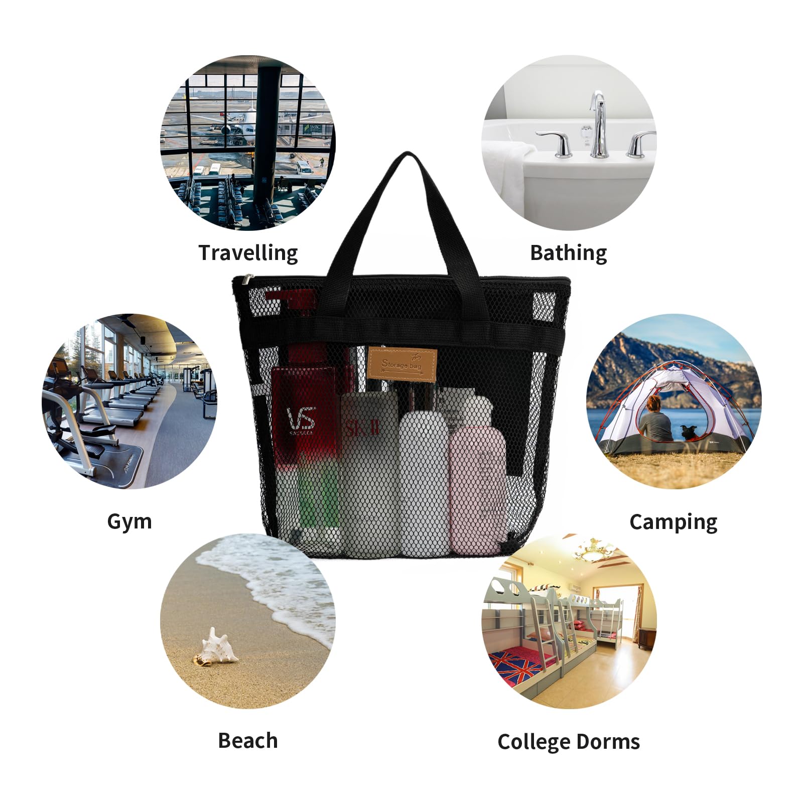 TOPASION mesh shower caddy bag drains water quickly through mesh holes.