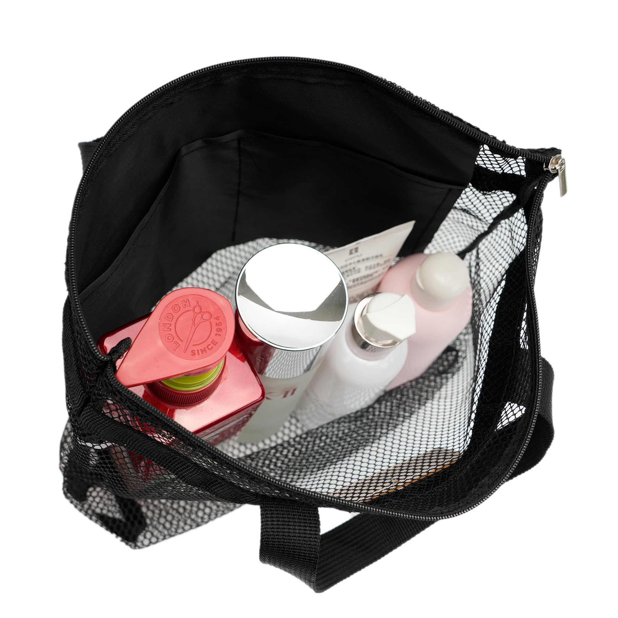 TOPASION mesh shower caddy bag open compartments for easy item access.