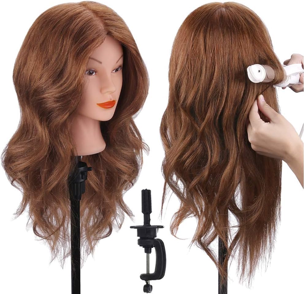 TopDirect mannequin head with dark brown real hair for professional styling practice.