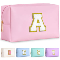 TOPEAST initial makeup bag pink-a with glitter patch keeps cosmetics organized on the go
