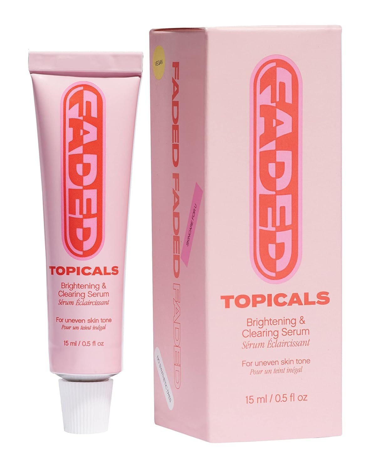 Topicals Faded serum bottle shows sleek packaging for even skin tone