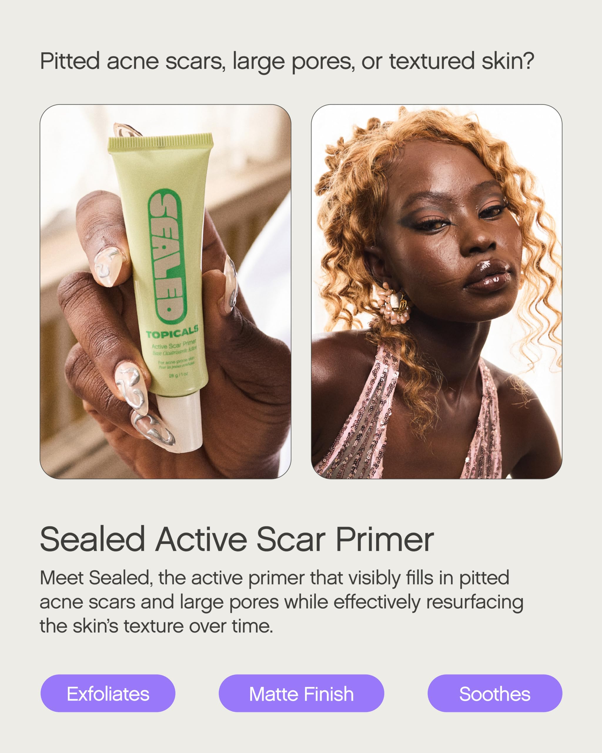 Topicals Sealed active scar filling primer pump dispenser ready for precise application
