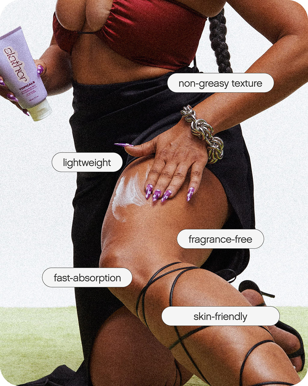 Topicals Slather ingredients graphic emphasizes hydration and renewal
