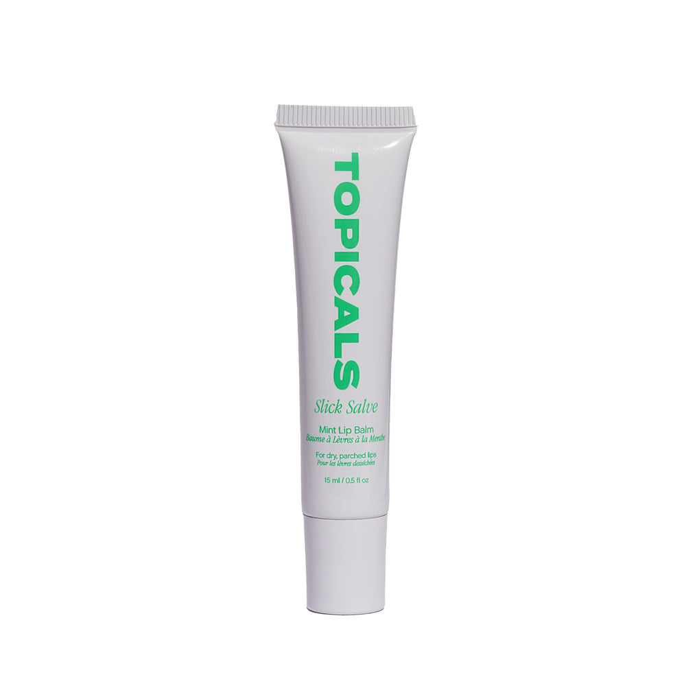 Topicals Slick Salve labial brillo menta con hidratación duradera.