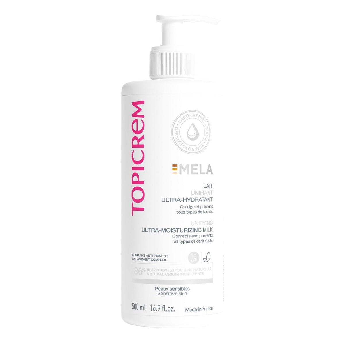Topicrem GIGATEMP Mela bottle front view for easy application