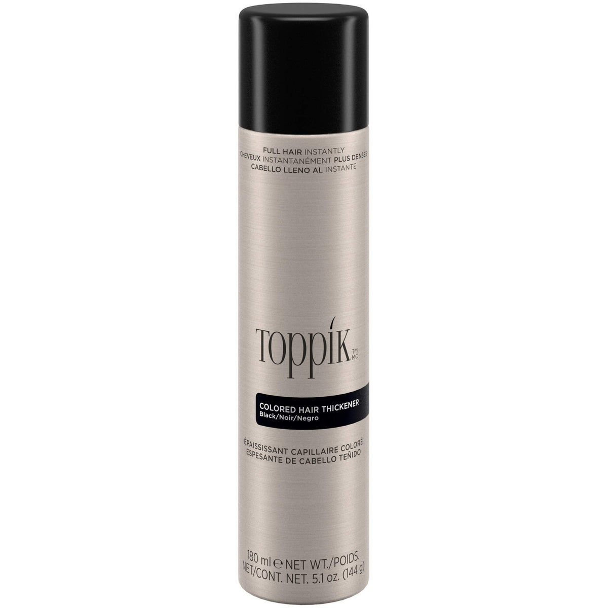 Toppik Colored Hair Thickener Black root touch-up spray for fuller roots.
