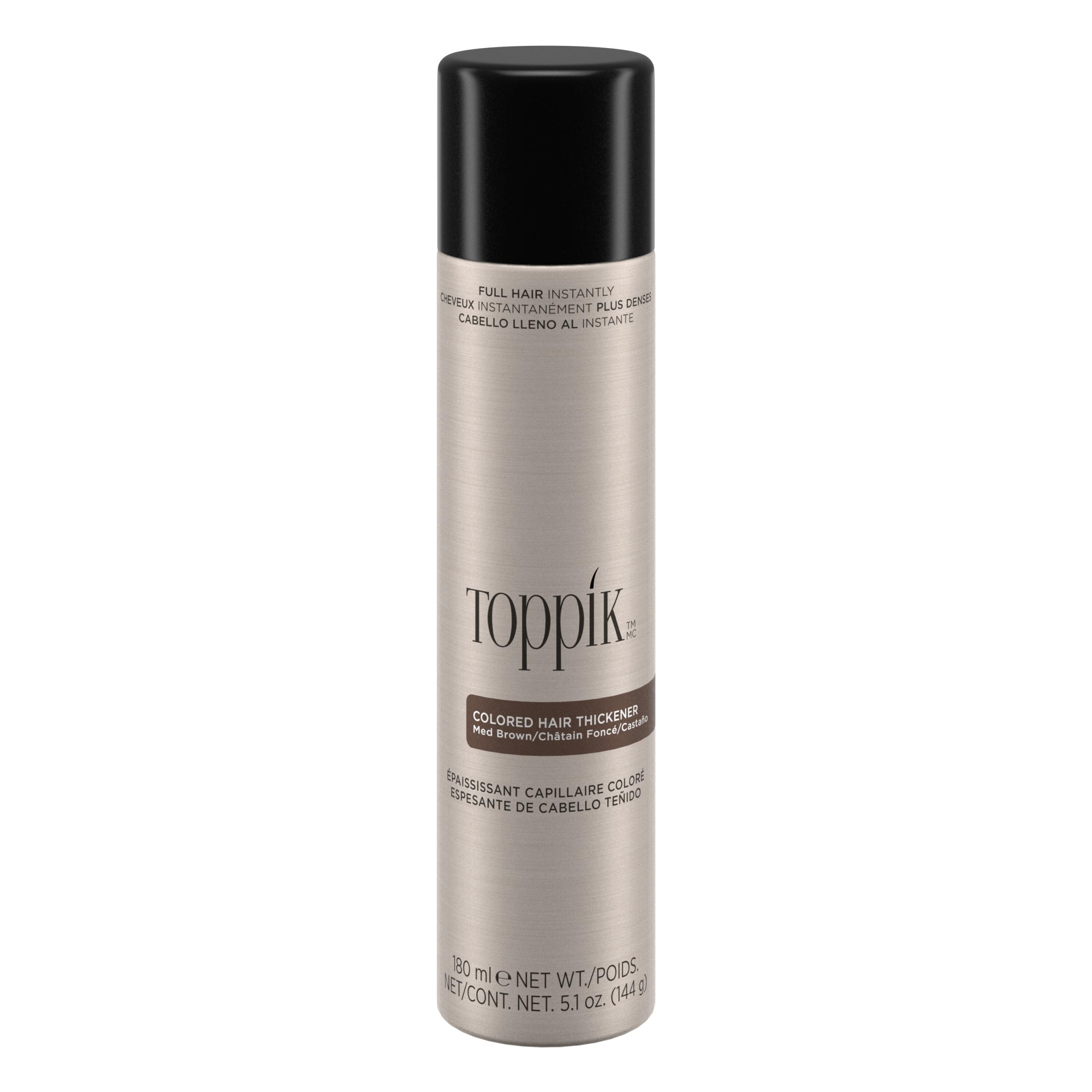 TOPPIK Colored Hair Thickener bottle in medium brown for quick root concealment
