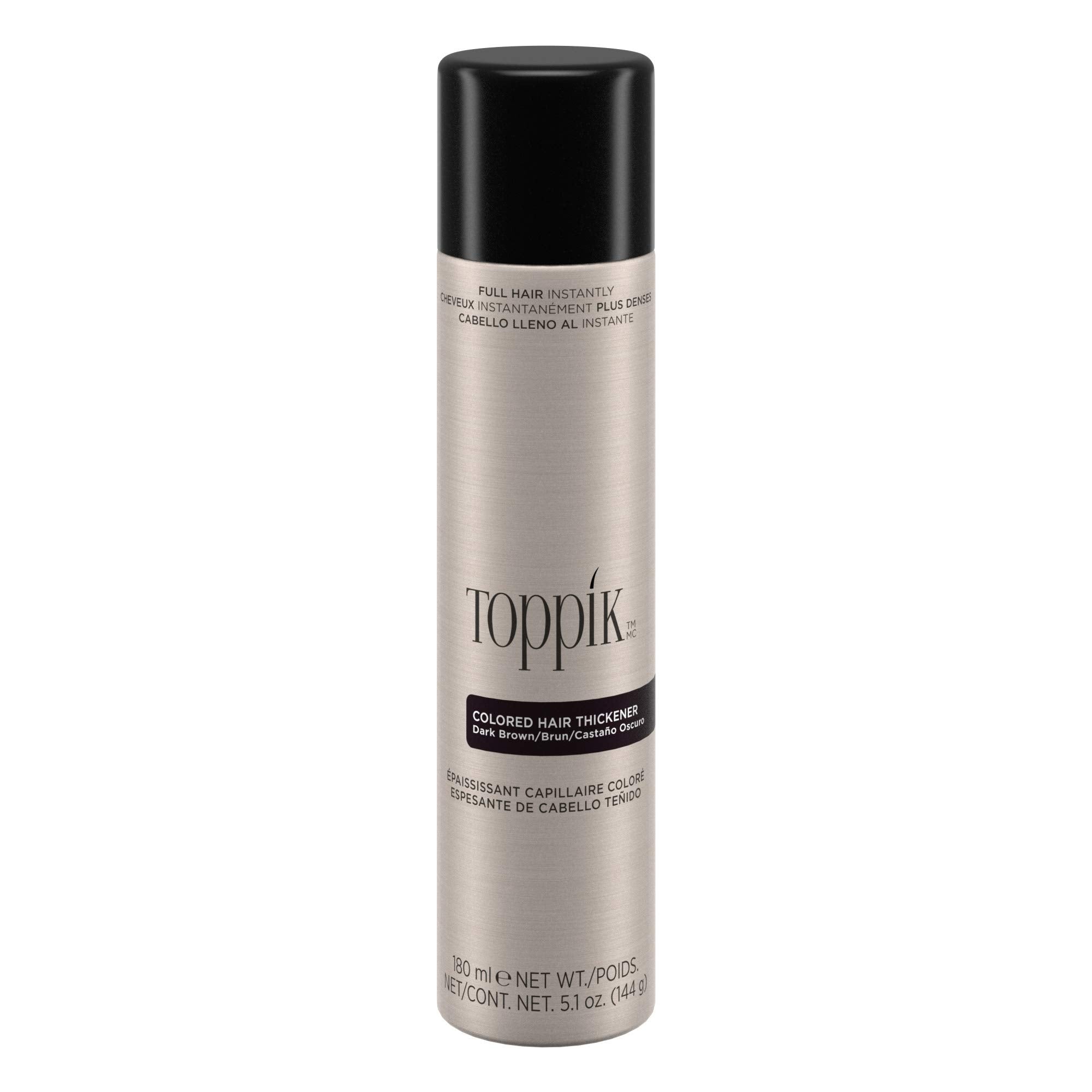 Toppik Colored Hair Thickener spray dark brown bottle covers thinning areas with natural color
