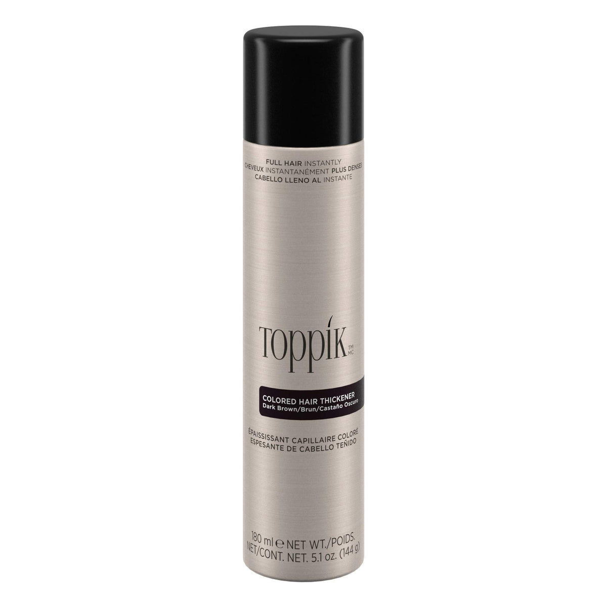 Toppik Colored Hair Thickener spray dark brown bottle covers thinning areas with natural color