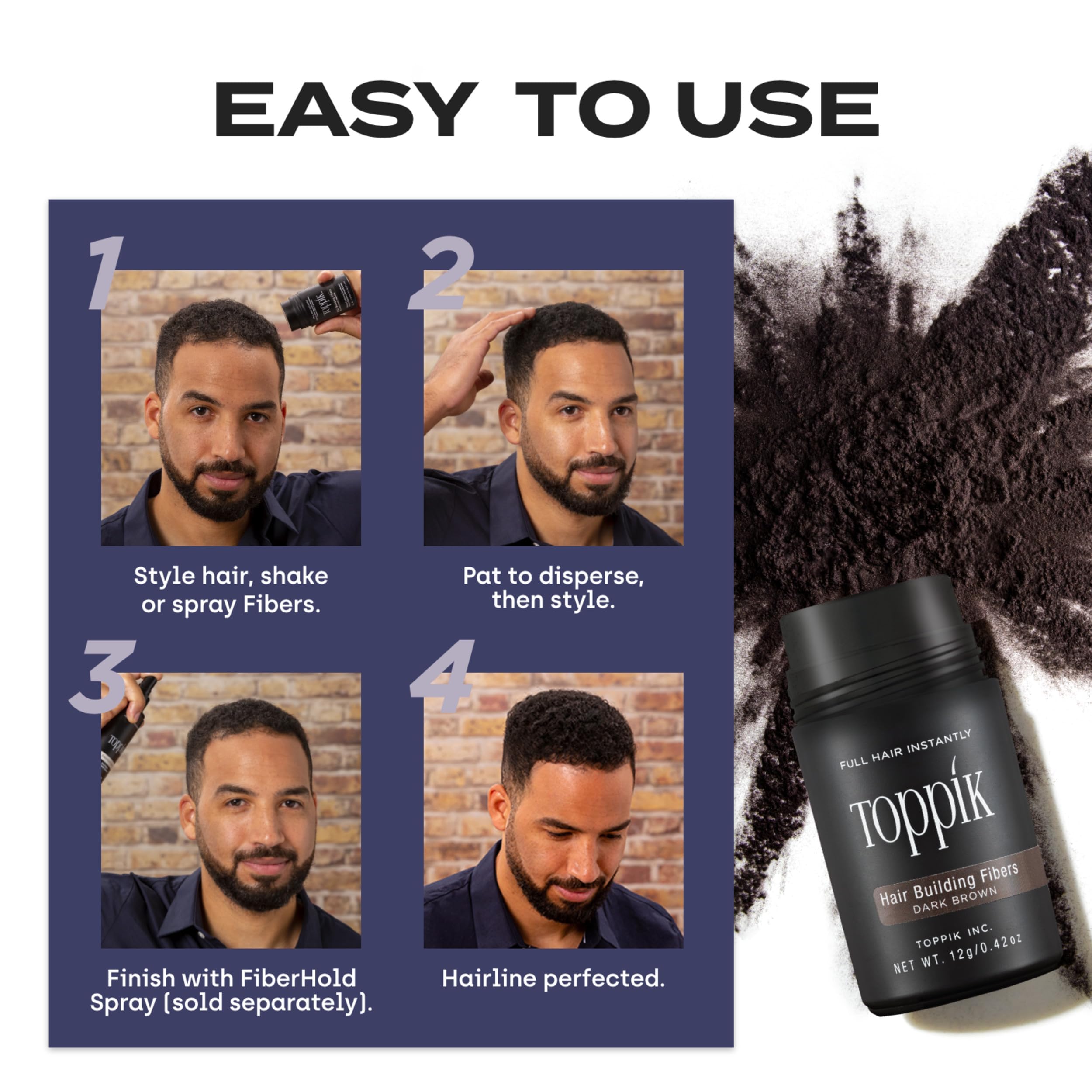 Toppik fibers easy styling by shaking and patting into place