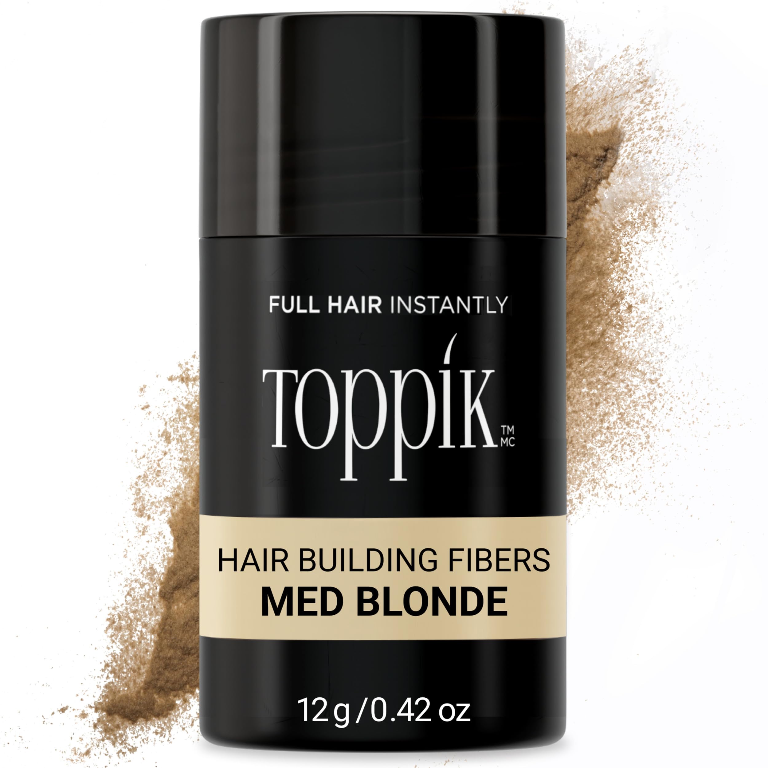 Toppik Hair Building Fibers application shot for instant fullness on thinning areas