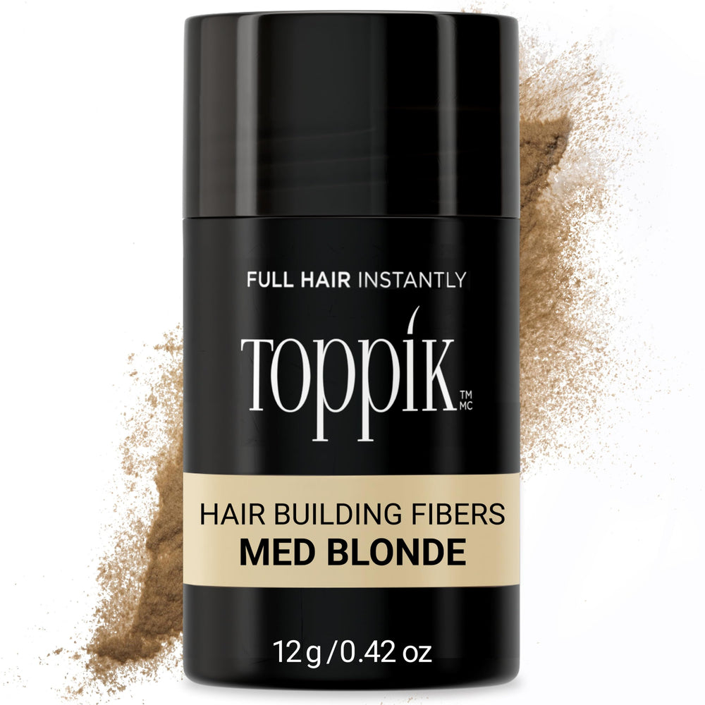 Toppik Hair Building Fibers application shot for instant fullness on thinning areas